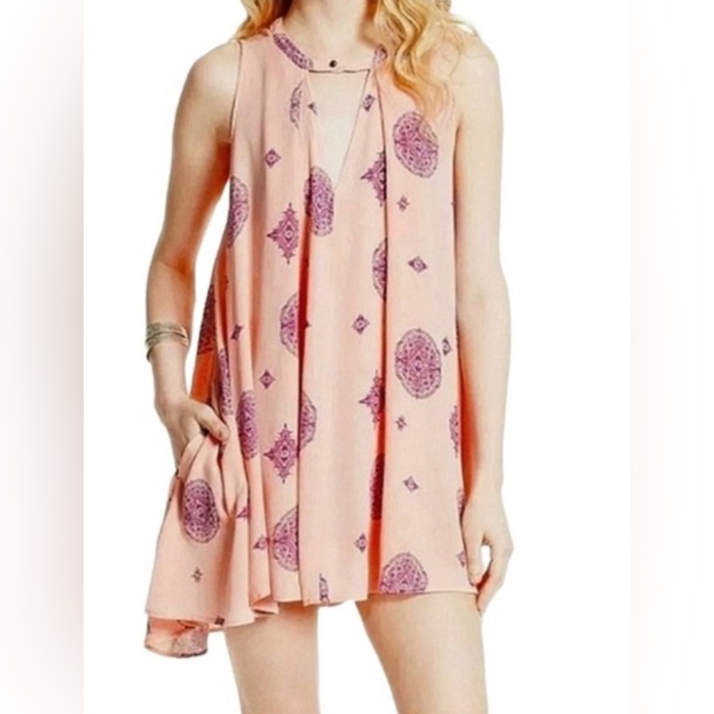FREE PEOPLE Womens Light Pink Sleeveless Mini Swing Dress